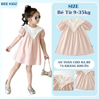 Váy Cho Bé Gái, Váy Thiết Kế Tay Bồng Phối Cổ Ren Chất Liệu Cotton Mềm Mại Phong Cách Tiểu Thư