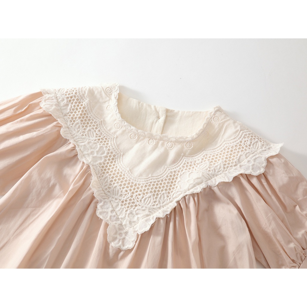 Váy Cho Bé Gái, Váy Bé Gái Thiết Kế Tiểu Thư Cổ Phối Ren Xinh Xắn Chất Liệu Cotton Mềm Mại