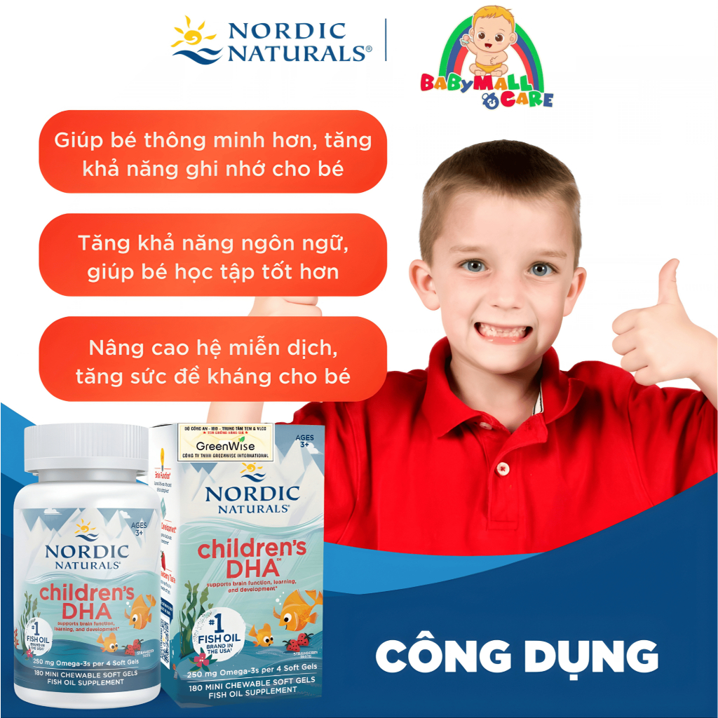 Viên Nhai Nordic Naturals Children's DHA Vị Dâu Bổ Sung Omega 3 Cho Trẻ 3+  Hộp 180 Viên | Babymall & Care