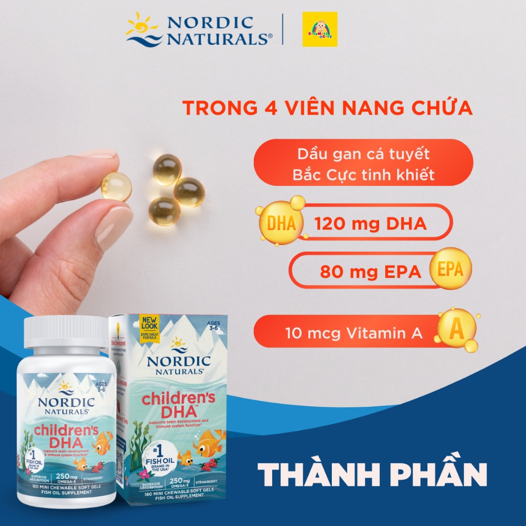 Viên Nhai Nordic Naturals Children's DHA Vị Dâu Bổ Sung Omega 3 Cho Trẻ 3+  Hộp 180 Viên | Babymall & Care