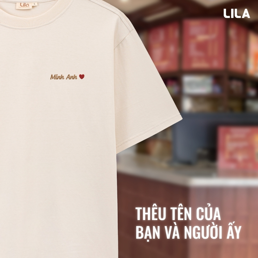 Áo thun unisex nam nữ thêu tên theo yêu cầu form rộng chất liệu cotton co dãn thoáng mát, áo phông cặp đôi - Lila