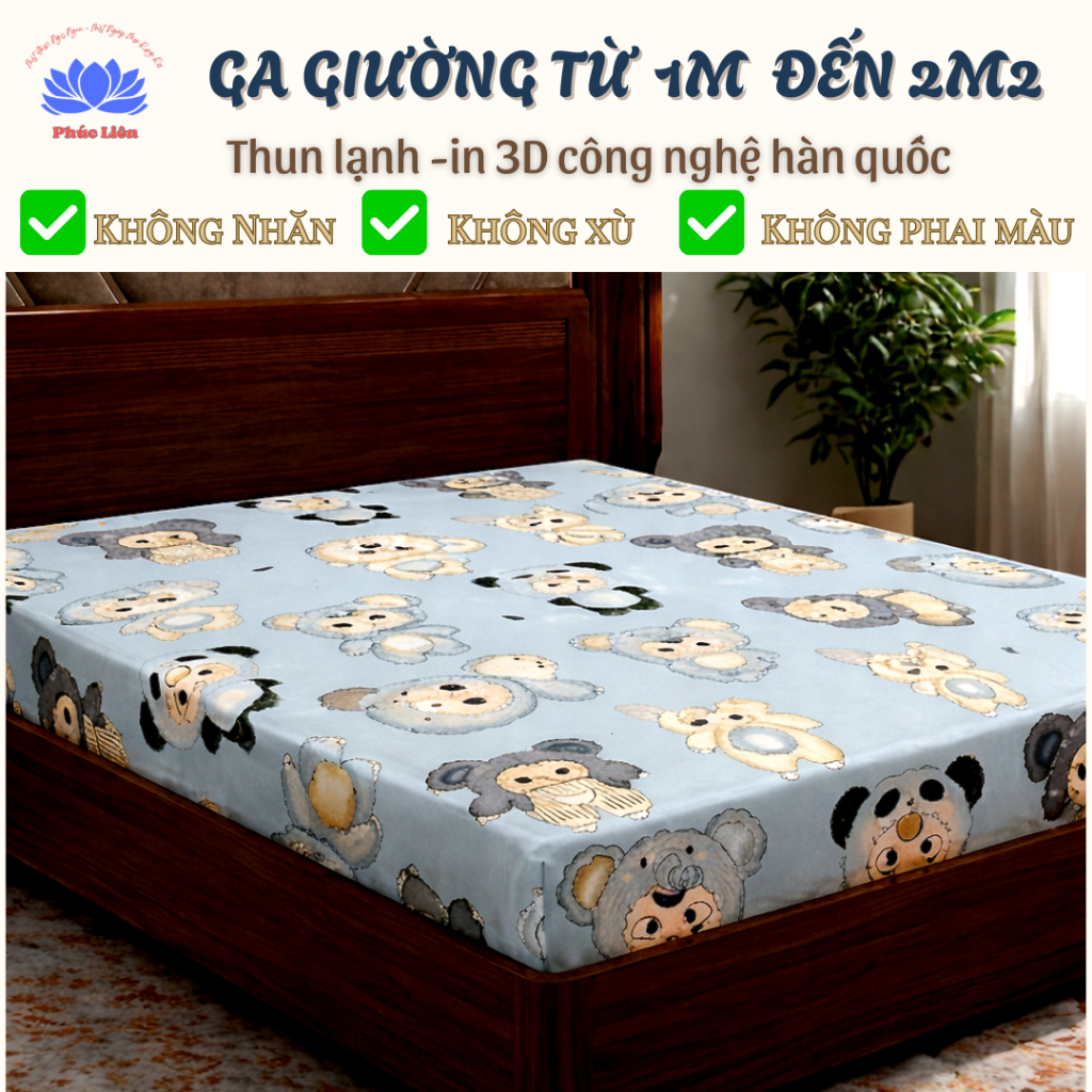 Ga Trải Giường Lẻ Thun Lạnh Hàn Quốc in 3D,Ga Thun Lạnh bọc nệm Dưới 20cm, đủ kích thước 1m đến 2.2m