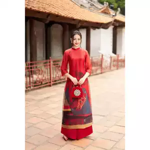 Áo dài Lamia Design AD163 chất liệu tơ ánh họa tiết/lót lụa gam màu đỏ bản in 3D đẹp tinh tế