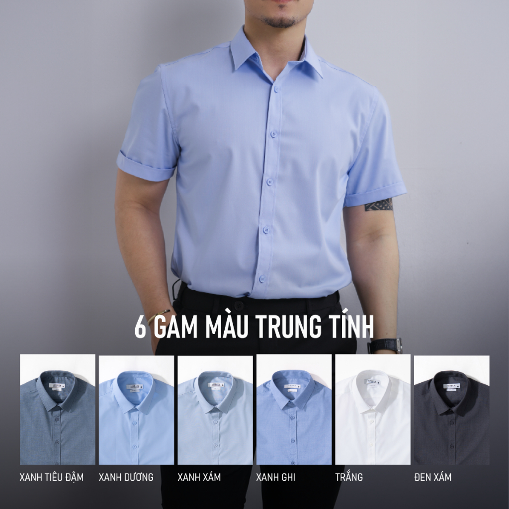 Áo sơ mi nam ngắn tay trơn URBAN vải Bamboo mềm mại hạn chế nhăn phom vừa thấm hút mồ hôi tốt No.1025 | BigBuy360 - bigbuy360.vn