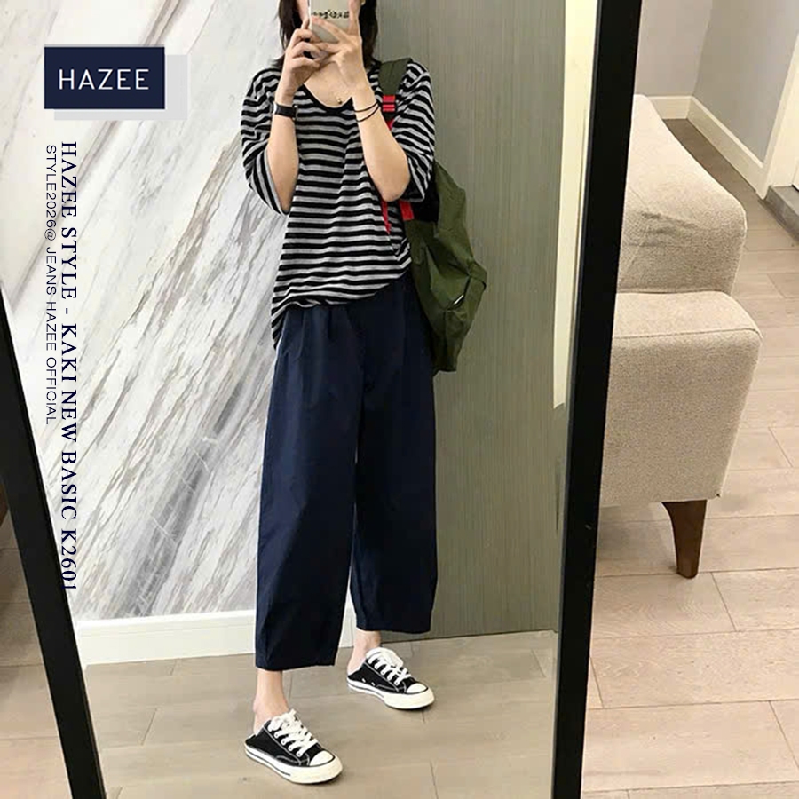 Quần Baggy Nữ Ống Rộng Cạp Chun Bo gấu Lưng Cao HAZEE K2601 – Quần Kaki Form trẻ trung Thanh Lịch