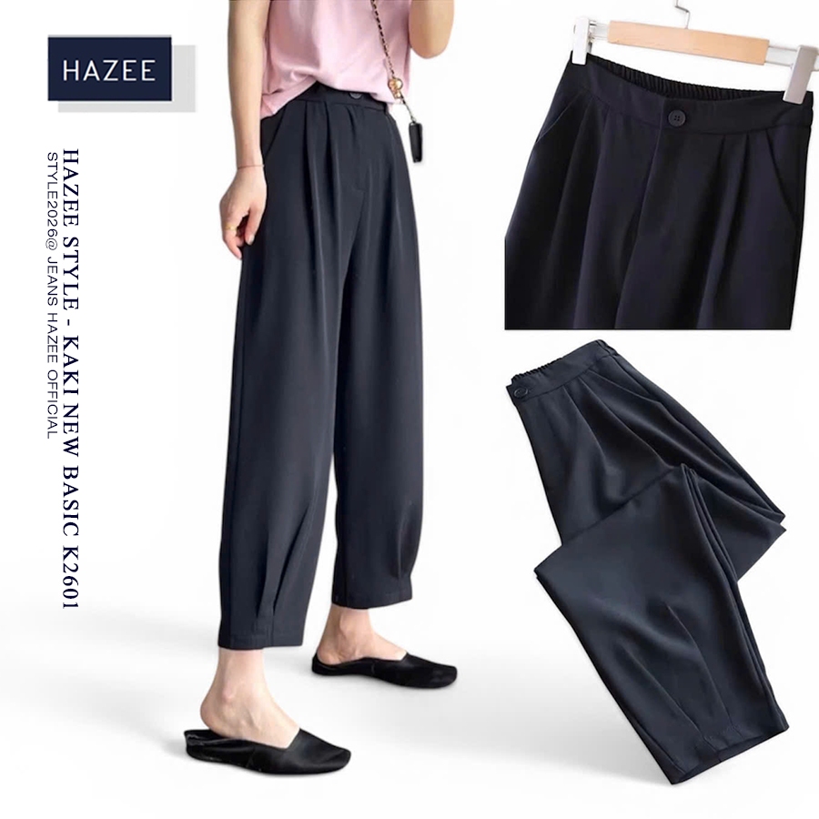 Quần Baggy Nữ Ống Rộng Cạp Chun Bo gấu Lưng Cao HAZEE K2601 – Quần Kaki Form trẻ trung Thanh Lịch