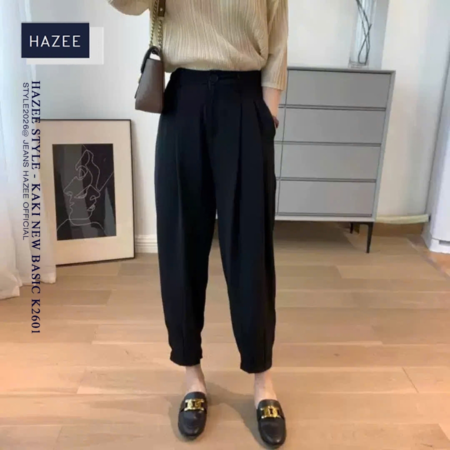 Quần Baggy Nữ Ống Rộng Cạp Chun Bo gấu Lưng Cao HAZEE K2601 – Quần Kaki Form trẻ trung Thanh Lịch