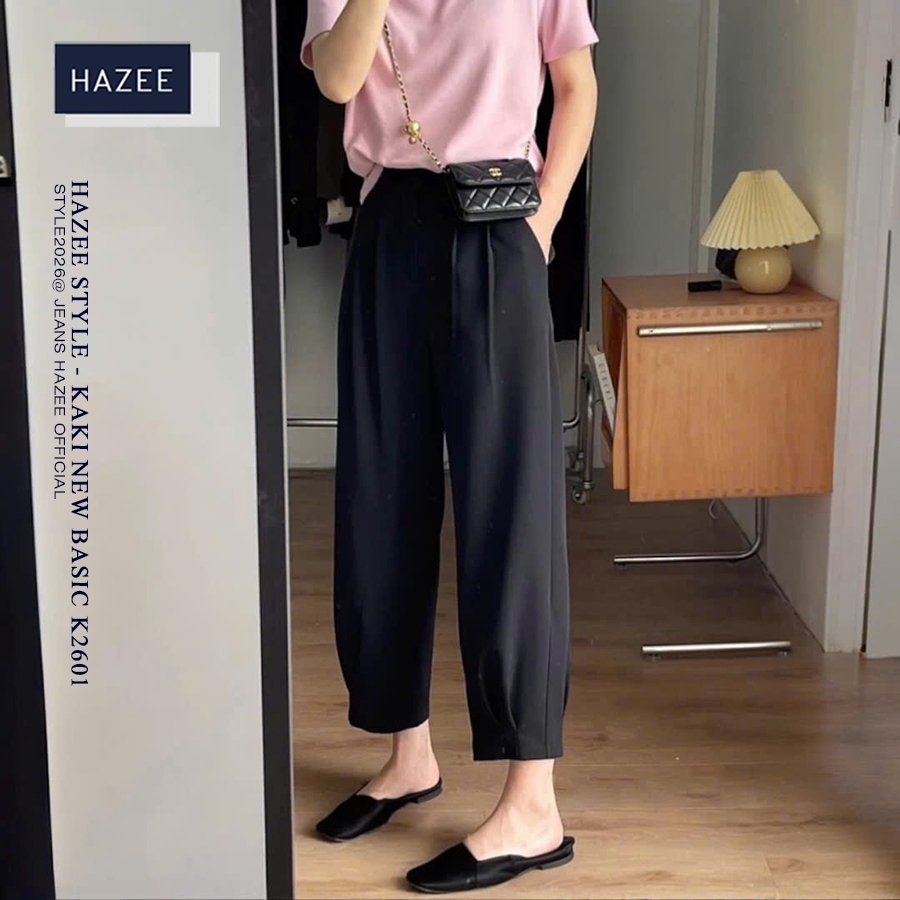 Quần Baggy Nữ Ống Rộng Cạp Chun Bo gấu Lưng Cao HAZEE K2601 – Quần Kaki Form trẻ trung Thanh Lịch