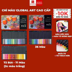Chì Màu Gốc Dầu GLOBAL ART 36/71 Màu, Lõi 4mm Màu Bóng Đậm Mịn Loang Màu Tốt Che Phủ Cao Blend Màu Xịn Vẽ Tranh Tô Màu