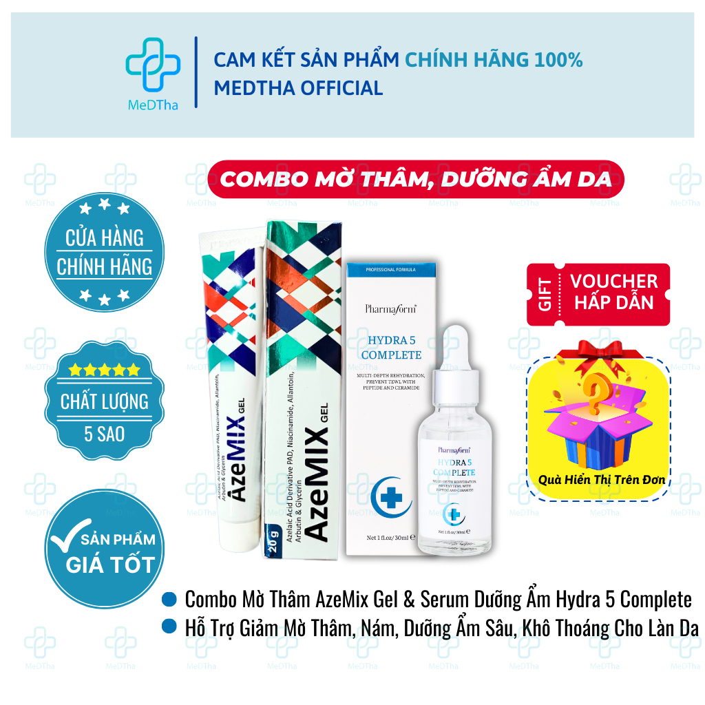 [COMBO GIẢM MỤN, MỜ THÂM, DƯỠNG ẨM, PHỤC HỒI DA] AzeMix Gel & Serum ...