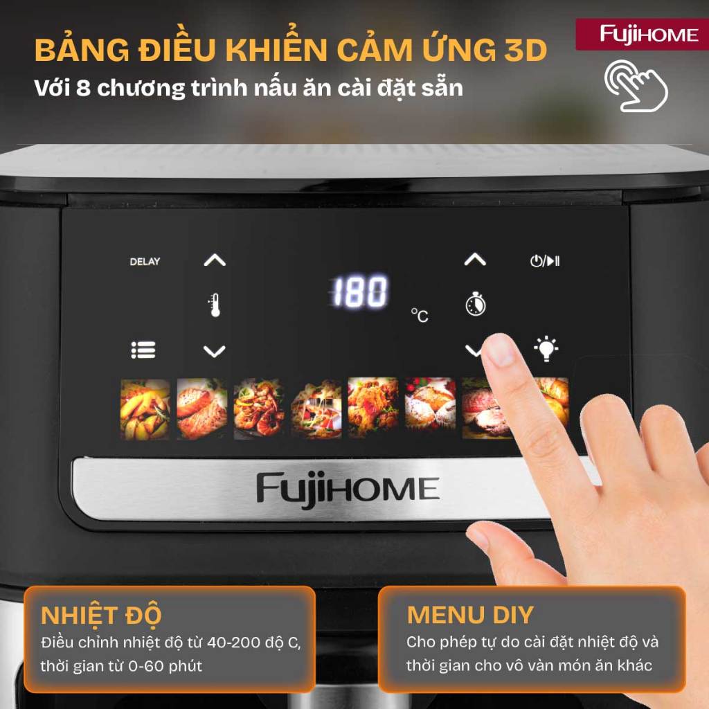 Nồi chiên không dầu Nhập Khẩu FUJIHOME A9DH, nồi chiên dung tích lớn 9L gia đình chiên nướng đa năng
