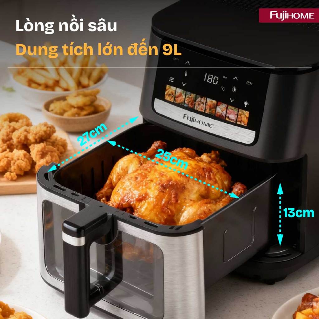 Nồi chiên không dầu Nhập Khẩu FUJIHOME A9DH, nồi chiên dung tích lớn 9L gia đình chiên nướng đa năng
