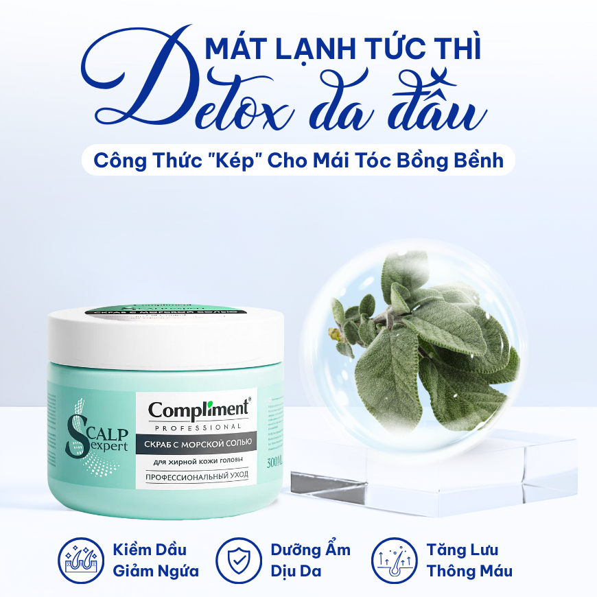 Tẩy tế bào chết da đầu Compliment Scalp Expert muối biển 300ml – Giúp sạch dầu, giảm ngứa, mượt tóc