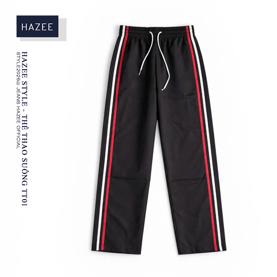 Quần Thể Thao Nữ Ống Rộng HAZEE – Quần Jogger Suông Sọc Hông Lưng Chun Dây Rút Form Ulzzang