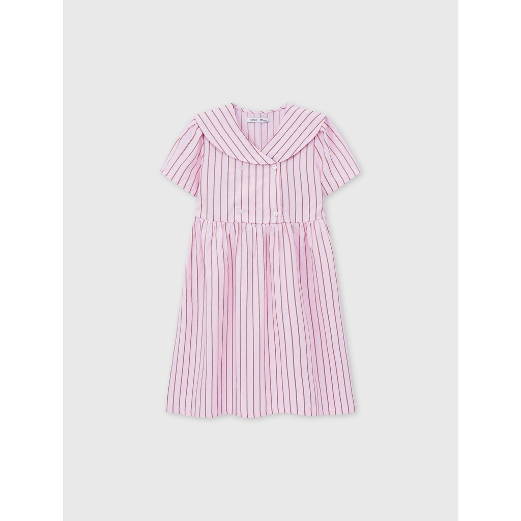 Váy liền bé gái CANIFA dáng babydoll cộc tay cổ thủy thủ họa tiết kẻ 1DS26S009