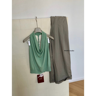 𝐏𝐡𝐢𝐞𝐧 𝐖𝐆𝐖𝐄 | (Sẵn) w9052 Áo Cổ Yếm Đổ Soắn Lưng Sợi Form Vừa