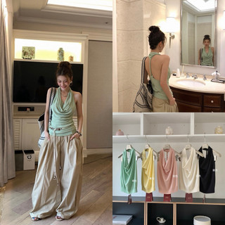 𝐏𝐡𝐢𝐞𝐧 𝐖𝐆𝐖𝐄 | (Sẵn) w9052 Áo Cổ Yếm Đổ Soắn Lưng Sợi Form Vừa