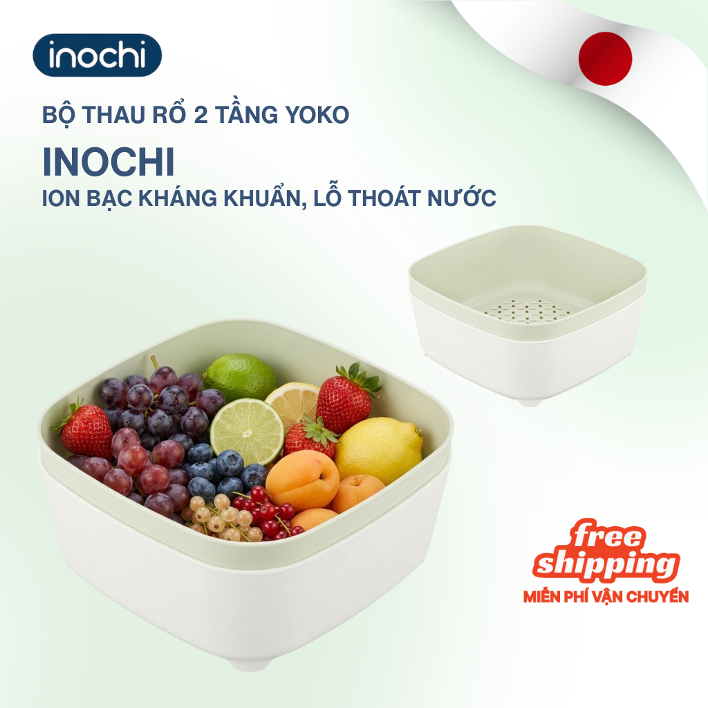 [MỚI] Bộ thau rổ 2 TẦNG Yoko đựng/rửa thực phẩm chịu nhiệt -20-100*C, dáng vuông cho căn bếp gọn gàng