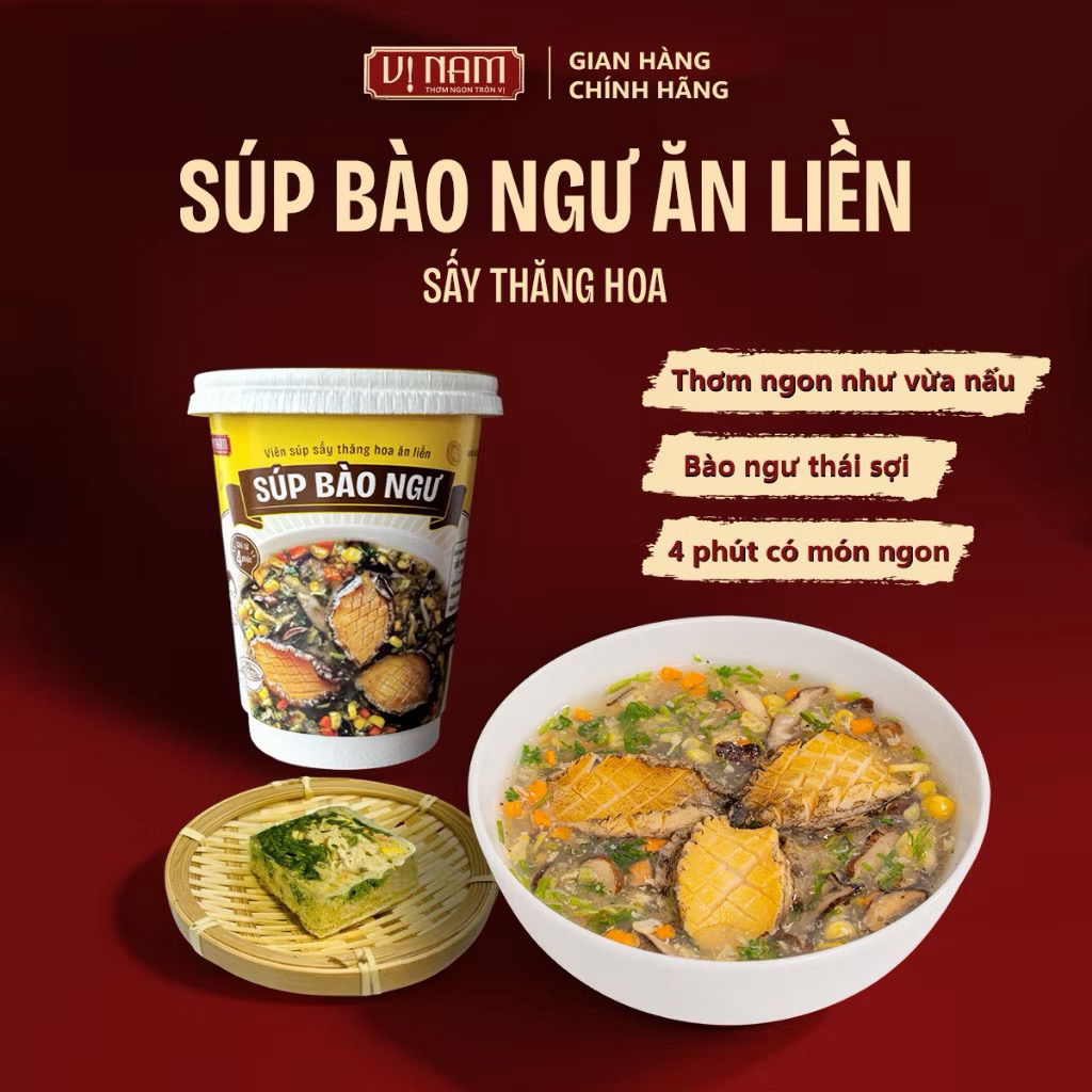 Viên súp sấy thăng hoa ăn liền: Súp bào ngư - Vị Nam Foods - Canh lười, tiện ích, bổ dưỡng