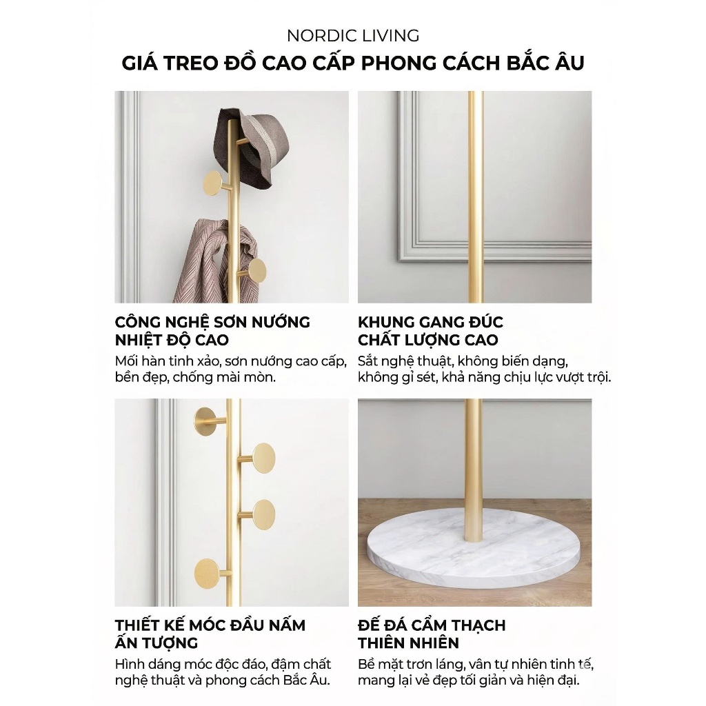 Cây Treo Quần Áo ZK21 Chân Đế Vân Đá Cẩm Thạch, Giá Treo Đồ Đứng Kim Loại Sang Trọng Phòng Ngủ | BigBuy360 - bigbuy360.vn