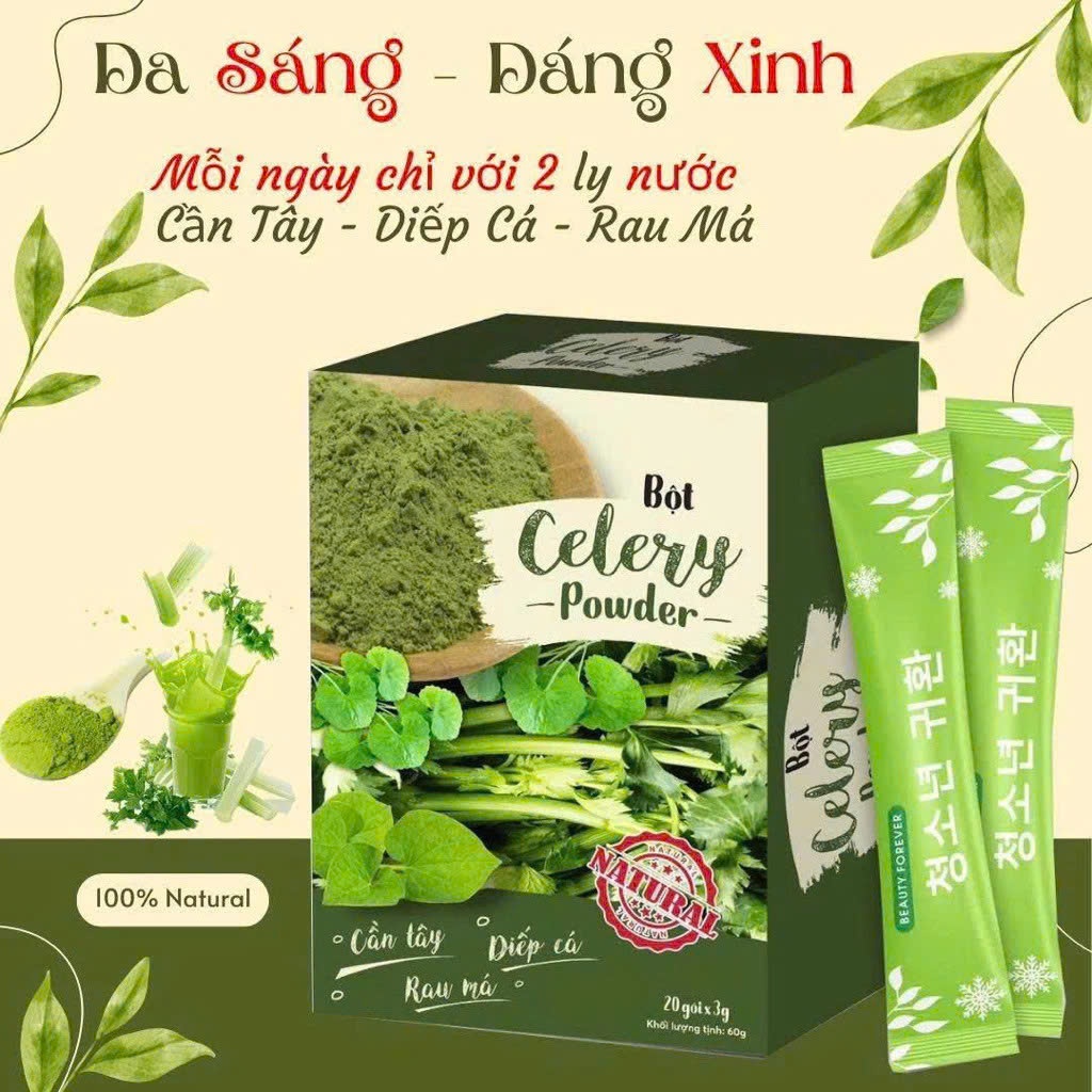 ✅ [Chính Hãng] Bột Cần Tây Diếp Cá Rau Má Hộp 20 Gói ✅ Trắng sáng da đẹp dáng giải nhiệt mát gan thanh lọc cơ thể