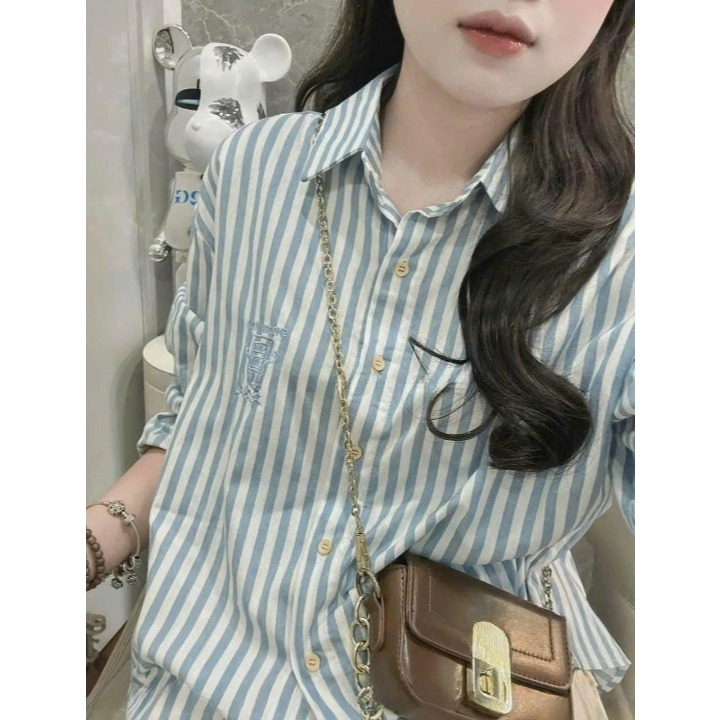 Áo sơ mi nữ, áo nữ DONNA HCOM3079 tay dài kẻ sọc form rộng trẻ trung, basic dễ phối đồ