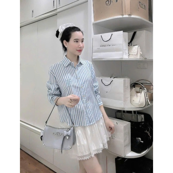 Áo sơ mi nữ, áo nữ DONNA HCOM3079 tay dài kẻ sọc form rộng trẻ trung, basic dễ phối đồ