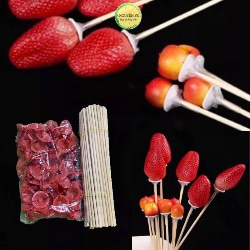 100 đế nhựa CHỤP TRÁI CÂY làm đế đỡ trái cây để cắm bó hoa quả chụp nhựa que đế cắm trái cây