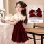Set váy bé gái trễ vai phong cách tiểu thư phối bèo mềm mại thoáng mát thiết kế dễ thương cho mẹ và bé gái mặc đi chơi