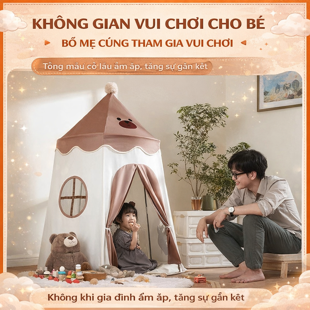 Lều Cho Bé Lều Cho Bé Gái Vải Mềm Mại An Toàn Cho Da - Nhà Bóng Công Chúa Kèm cờ nhiều màu sắc Dễ Dàng Lắp Đặt Tháo Rời