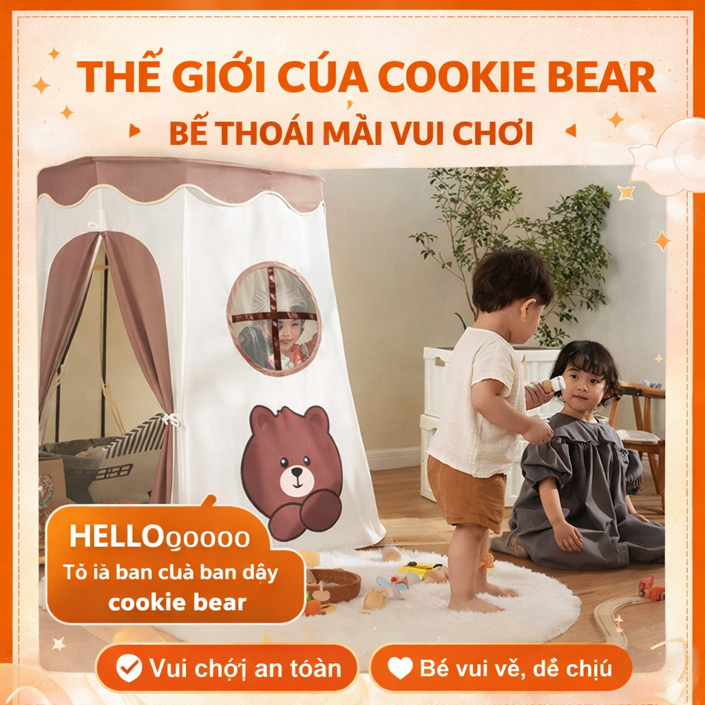 Lều Cho Bé Lều Cho Bé Gái Vải Mềm Mại An Toàn Cho Da - Nhà Bóng Công Chúa Kèm cờ nhiều màu sắc Dễ Dàng Lắp Đặt Tháo Rời