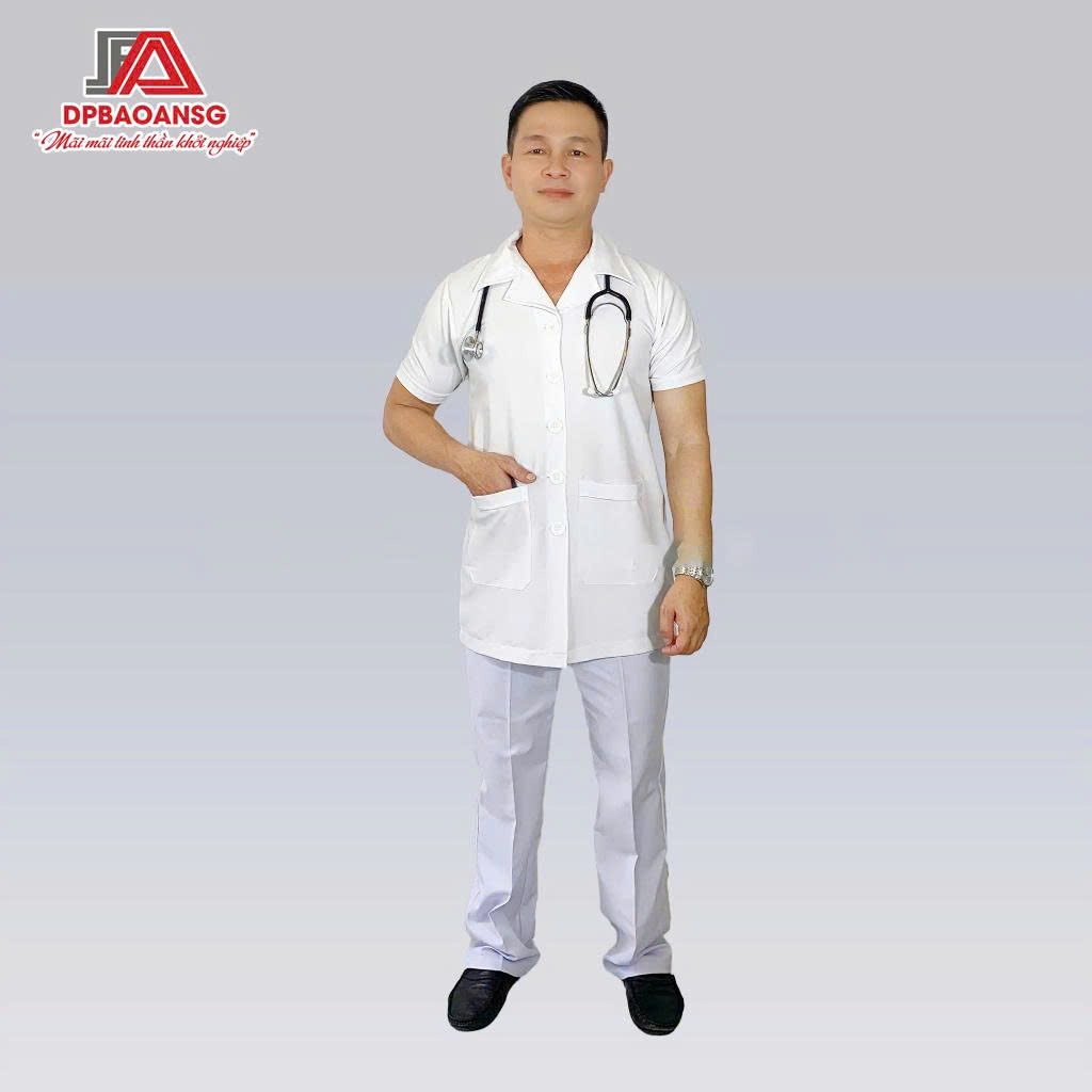 Áo Blouse Dược Sĩ Nam Tay Ngắn Túi Vuông Vải Kate Siêu/Cotton hàn cao cấp