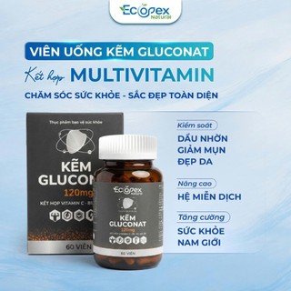 [Combo 3 Tặng 1] Kẽm Gluconat Hỗ Trợ Giảm Mụn, Kiểm Soát Dầu, Tăng Đề Kháng, Sáng Da - Hộp 60 viên