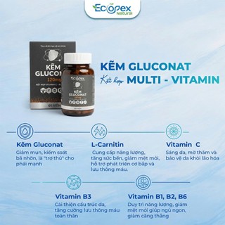 [Combo 3 Tặng 1] Kẽm Gluconat Hỗ Trợ Giảm Mụn, Kiểm Soát Dầu, Tăng Đề Kháng, Sáng Da - Hộp 60 viên