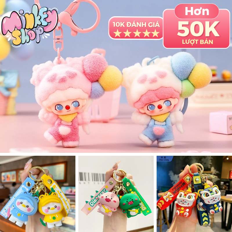 Móc khoá Gấu, Vịt, Khủng Long Cute – Móc Chìa Khoá Hoạt Hình Dễ Thương Treo Balo, Túi Xách – Minkey Shop