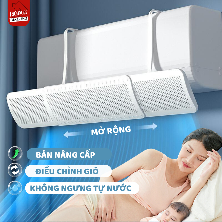 [HÀNG LOẠI 1] Tấm Chắn Gió Điều Hòa Cao Cấp Xoay 180 Độ 3 Cánh, Điều Chỉnh Kích Thước