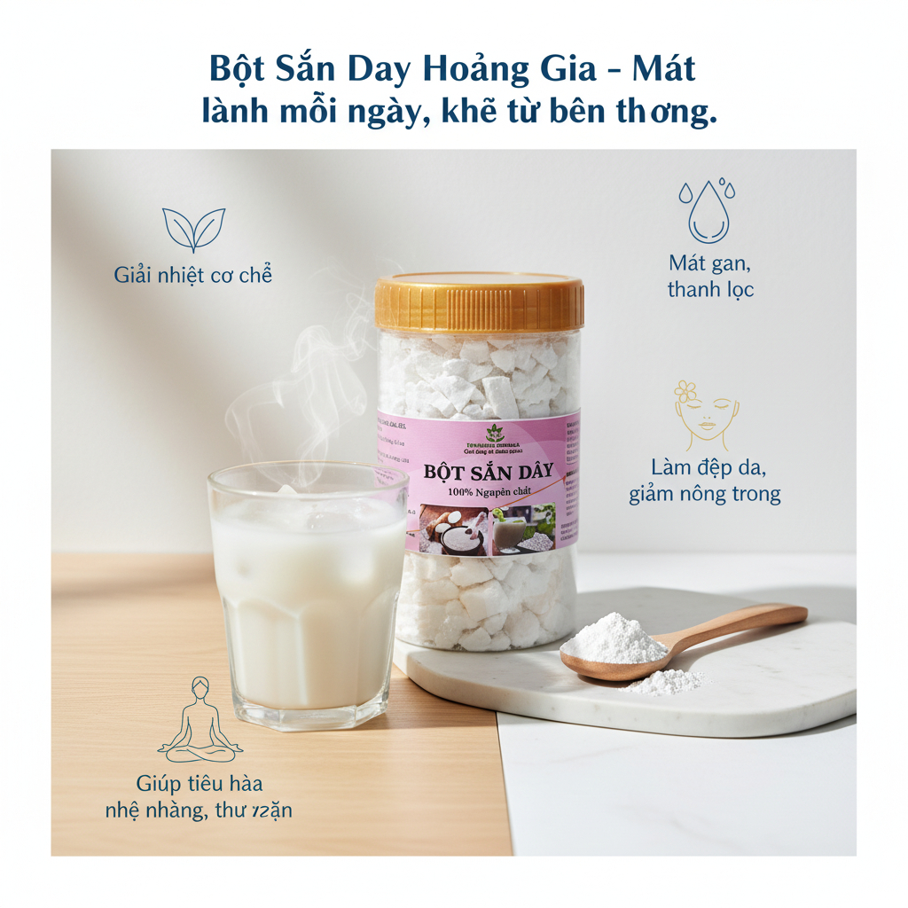 Bột Sắn Dây Nguyên Chất 100% Trắng Mịn Không Pha Mát Gan Thanh Nhiệt Đẹp Da Hũ 500g
