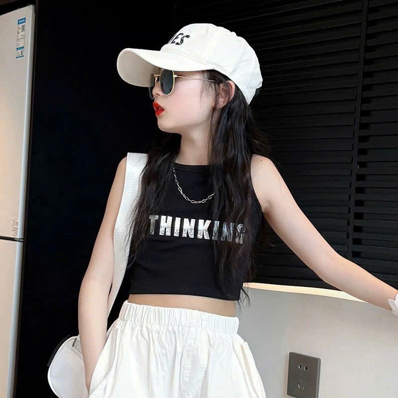 Set đồ bé gái cá tính áo croptop chữ phối quần ống rộng phong cách năng động, thời trang hè cho bé