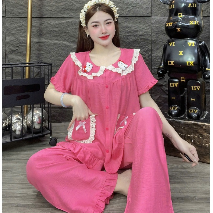 Đồ bộ nữ mặc nhà, đồ ngủ dễ thương, đồ xinh đũi tiểu thư cao cấp hello kitty trơn nhiều màu sắc [10]