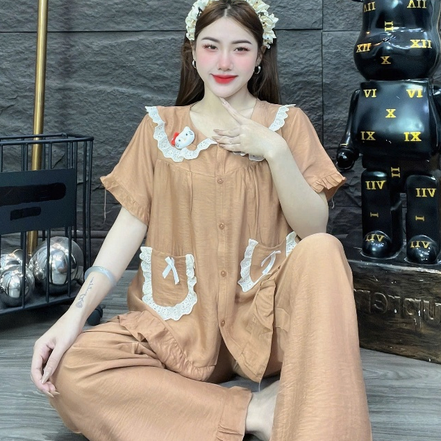 Đồ bộ nữ mặc nhà, đồ ngủ dễ thương, đồ xinh đũi tiểu thư cao cấp hello kitty trơn nhiều màu sắc [10]