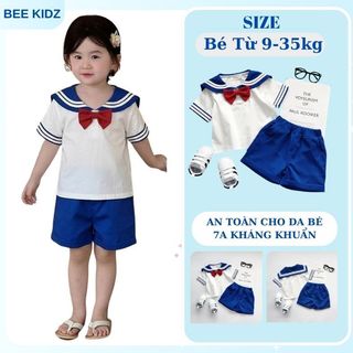 Set Bộ Bé Gái, Set Bộ Thủy Thủ Cho Bé Gái Tặng Kèm Nơ Đỏ Xinh Xắn Chất Liệu Cotton Mềm Mại