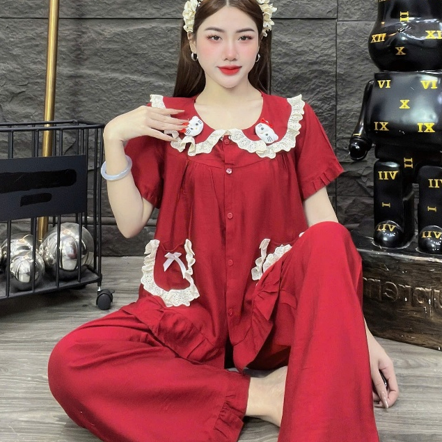 Đồ bộ nữ mặc nhà, đồ ngủ dễ thương, đồ xinh đũi tiểu thư cao cấp hello kitty trơn nhiều màu sắc [10]