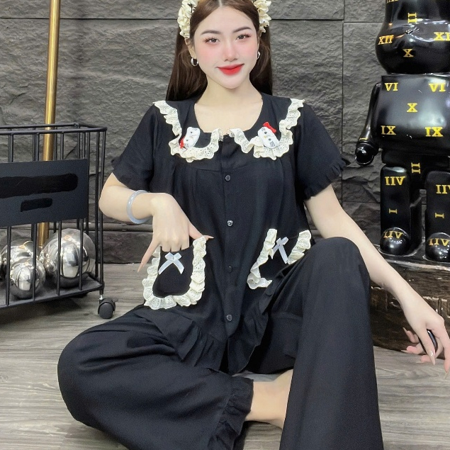 Đồ bộ nữ mặc nhà, đồ ngủ dễ thương, đồ xinh đũi tiểu thư cao cấp hello kitty trơn nhiều màu sắc [10]