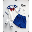 Set Bộ Bé Gái, Set Bộ Thủy Thủ Cho Bé Gái Tặng Kèm Nơ Đỏ Xinh Xắn Chất Liệu Cotton Mềm Mại