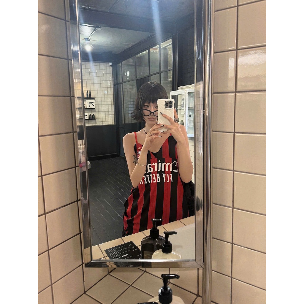 Áo hai dây thể thao phong cách jersey sọc đỏ đen dáng rộng cá tính AHD009 - Tiktik