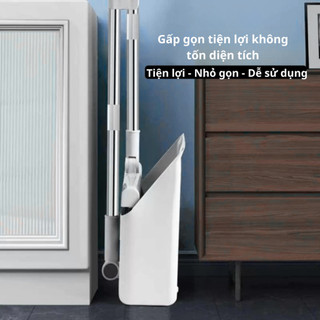 Bộ Chổi Quét Nhà Kèm Hốt Rác Cán Dài 3in1  Gấp Gọn, Lông Mềm, Quét Sạch Nhanh