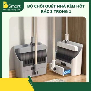 Bộ Chổi Quét Nhà Kèm Hốt Rác Cán Dài 3in1  Gấp Gọn, Lông Mềm, Quét Sạch Nhanh