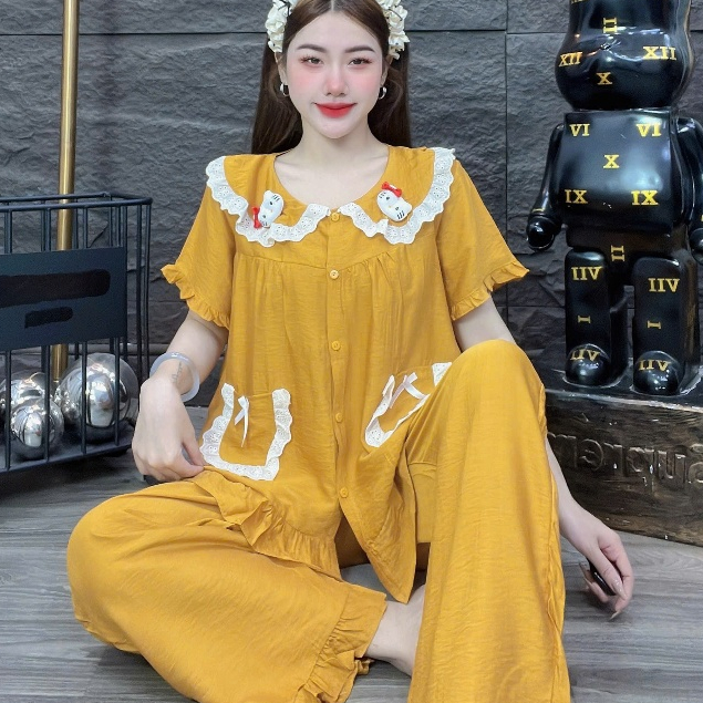 Đồ bộ nữ mặc nhà, đồ ngủ dễ thương, đồ xinh đũi tiểu thư cao cấp hello kitty trơn nhiều màu sắc [10]