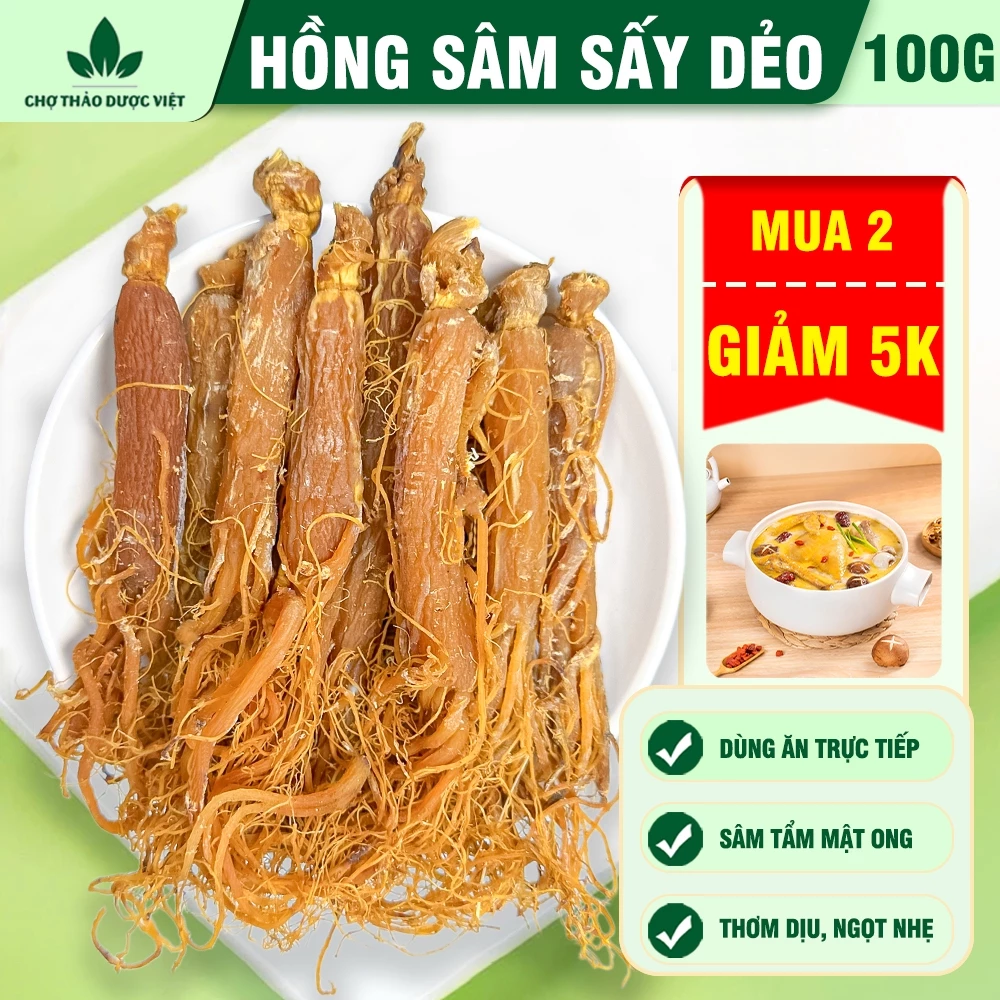 Hồng sâm sấy dẻo 100g, nhân sâm củ, sâm râu