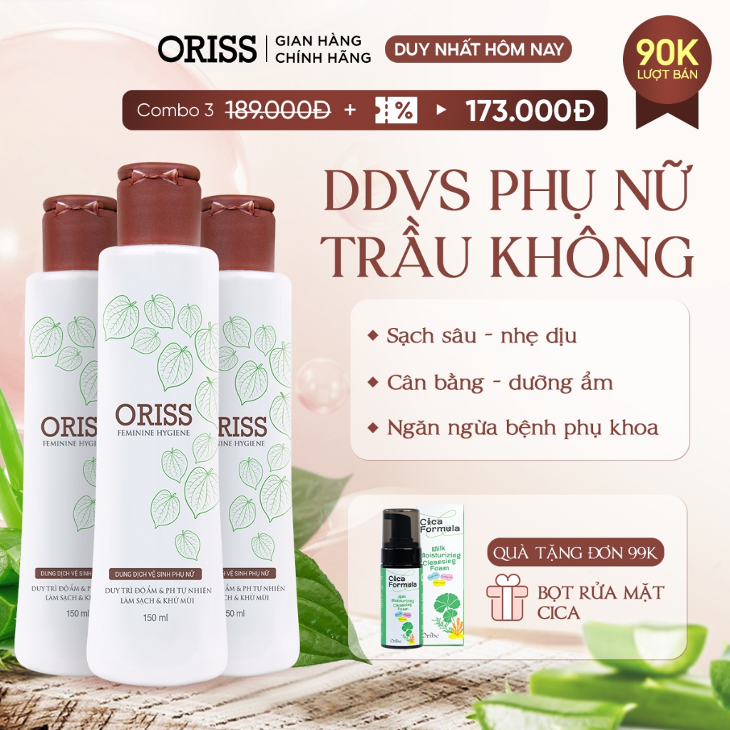 Combo 3 Dung Dịch Vệ Sinh Phụ Nữ Oriss Trầu Không Dịu Nhẹ Hỗ Trợ Khử Mùi - Hình ảnh thực tế